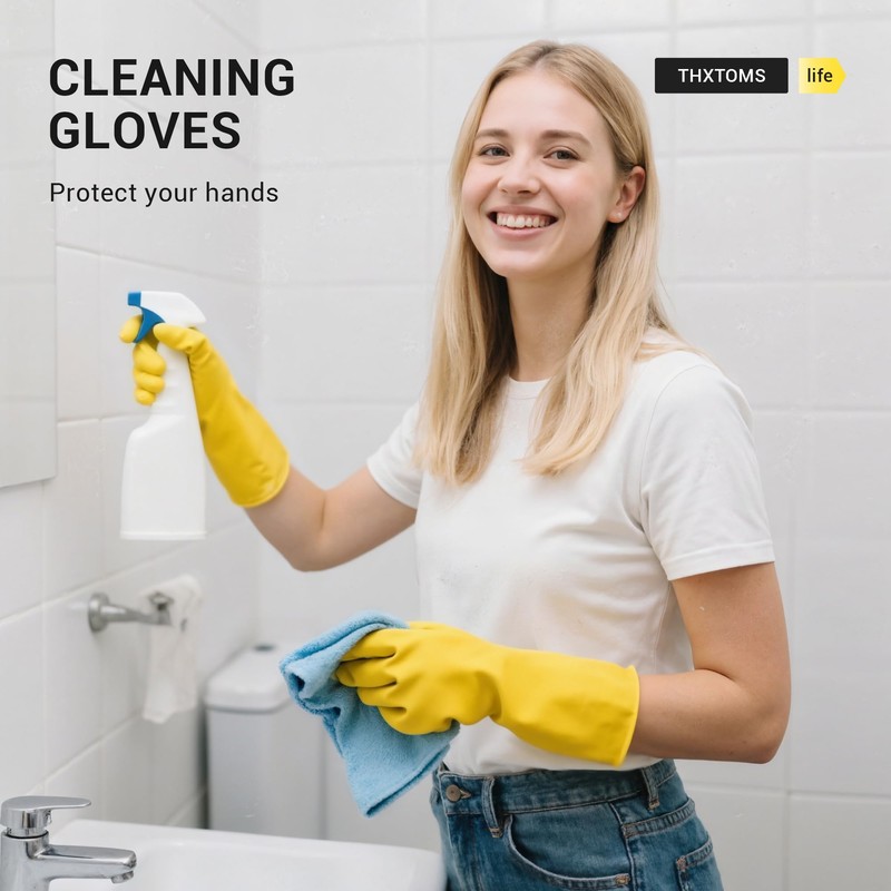 ThxToms 6 Pairs X-Large Cleaning Gloves, Reusable Natural Rubber Dish