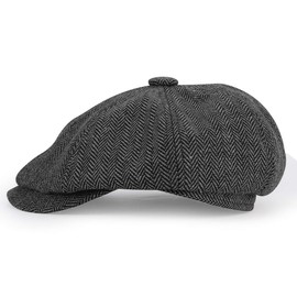 KeepSa Newsboy Cap Baker Boy Hat Flat Caps - 8 Panel Peaky Herringbone Tweed Gatsby Hat Ivy Irish Cap for Men and Women Grey