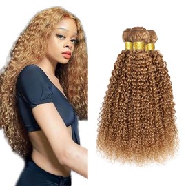 Color #27 Bundles Honey Blonde Curly Bundles Human Hair Golden Blonde Human Hair Bundles Blonde Curly Bundles 12 12 12 Inch Honey Blonde Bundles