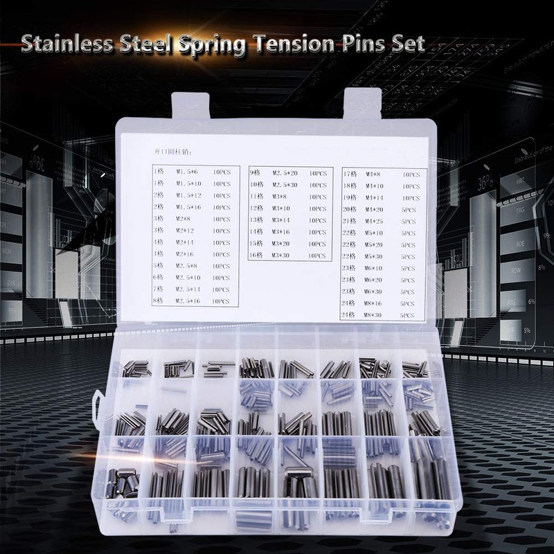 280Pcs Roll Pin Assortment Set, Stainless Steel Spring Tension Pins