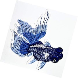 Blue Goldfish Japan Cartoon Kids Sew On Appliques Embroidered Patch Badge Decorate Repair Patches Baby Clothes Patch Cute Angelfish Goldfish Koi carp Fish Animal Stickers Patch