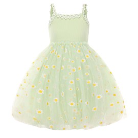 Toddler Girl's Tulle Dresses Daisy Tutu Flower Sleeveless Sundress Skirt Ruffle Casual Princess Dress Green 18-24Month