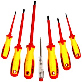 S&R Isolated Screwdrivers Electricians Set VDE-Tested (German Electrical Engineering Association), Power-Form-Handle 7-Piece, SL PH Tester Professional Quality