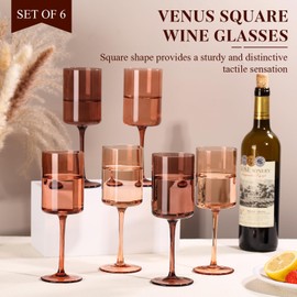 Venus Colored Wine Glasses Set of 6-【Hand Blown】 14oz Brown Crystal Wine Glasses with Tall Long Stems, Amber Colored Glassware - Unique Holiday Wine Glasses Gifts for Women, Wedding