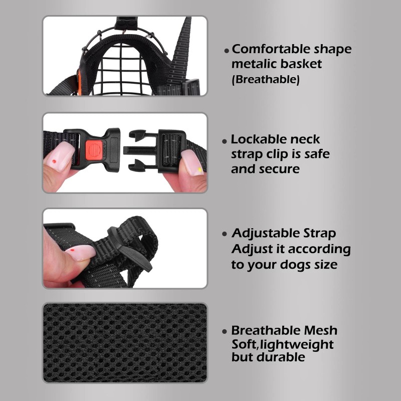 OOPSDOGGY Pitbull Dog Muzzle Reflective Metal Mask Secure Wire Basket