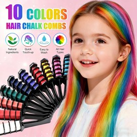 10 Colors Festive Fun Hair Chalk Combs, 2026 NewTemporary Glitter Hair Colors Hair Chalk Combs, Washable Quick Dry Vibrant Temporary Colorfor Birthday Party, Christmas Giftsfor Teenage and Girls