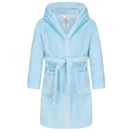 Childlike Me Girls Fleece Hooded Robes Soft Plush Bathrobe for Kids 2-16 Years Light Blue 15-16 Years