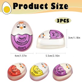 Pack of 3 Egg Timer, Egg Timer, Colour Changing, Fun for Cooking, Made of Resin, Heat Sensitive, Soft, Medium and Hard Boiled Eggs, for Families, Schools (5.5 x 4 cm)