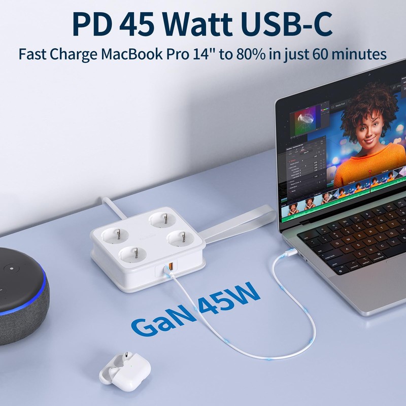 4-Way Power Strip USB C 45 W NTONPOWER 2500 W