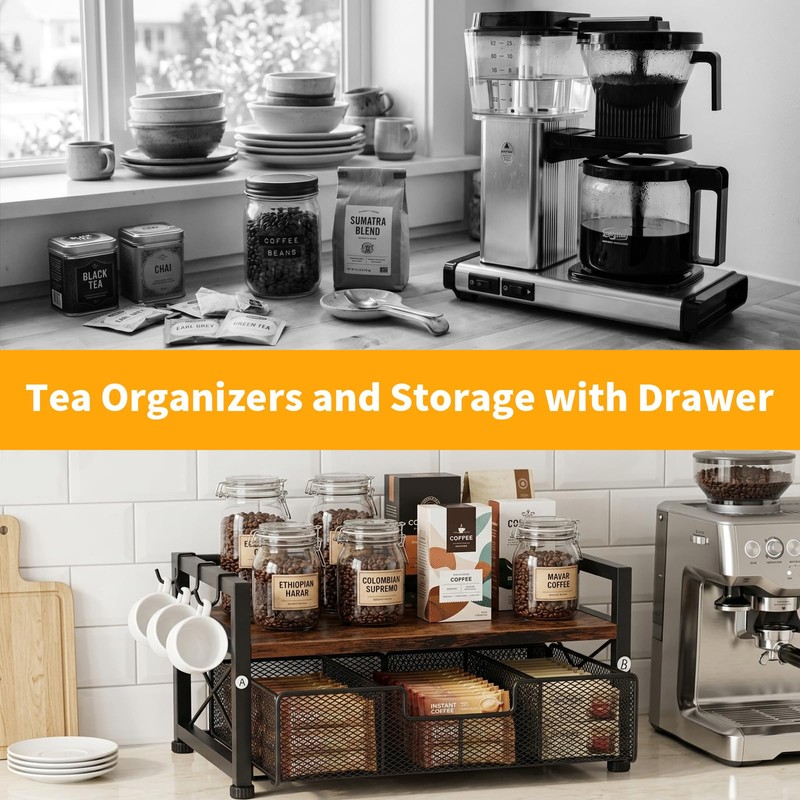 HOYWOUL Tea Bag Coffee Bar Organizer,Teabag Holder & Coffee Station