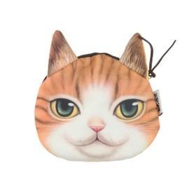 Womens Mens Cute Cat Kitten Kitty Animal Lovers Funny Christmas Birthday Gift Realistic Face Small Coin Change Money Makeup Zipper Holder Wallet Pouch Purse (Stripy Orange Tabby)