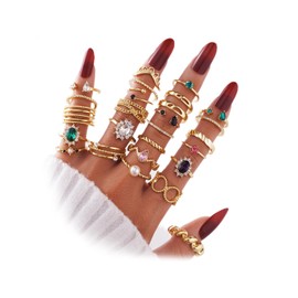 ZOVOLI ZOVOLI Gold Boho Knuckle Rings Set for Women, Vintage Stackable Dainty Joint Finger Gold Jewelry Set with Love Pearl and Sparkling Crystals