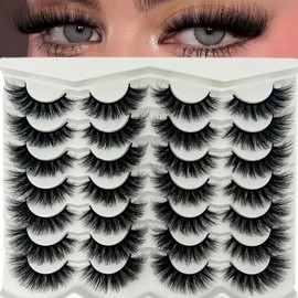 VOCOAK Mink Lashes Wispy Fluffy Cat Eye Strip Lashes Pack 3D Faux Mink Fake Eyelashes C Curl Long Volume Lash Strps Cateye False Eyelashes Natural Look