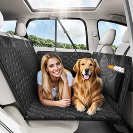 Tivray Back Seat Extender for Dogs, Dog Car Seat Cover for Back Seat Hard Bottom - Holds 330lbs Waterproof Cover for Dogs with Mesh Window & Pocket, Dog Hammock for Car, Small Truck, Black + Black