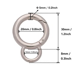 BIKICOCO Spring Gate Ring with Loop O-Ring Clasp Push Gate Snap Hook Bag Clasp Spring Buckle, Silver - 10 Pcs