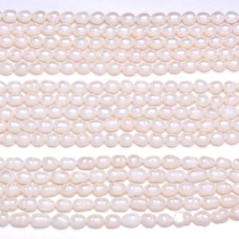 Natural Pearl Beads Natural Oval Freshwater Cultured White Pearl Loose Beads Quality Level AAA for Jewelry Making Charms Necklace as Gift 5-6 mm 14.2 inches (2 Strands)