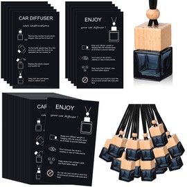 DaisyInner 30 Sets Car Diffuser Bottles Empty Bulk Hanging Car Air Freshener Diffuser Bottles Bulk Glass Perfume Holder with Instruction Cards for Essential Oil Fragrance Pendant(Square,Black)
