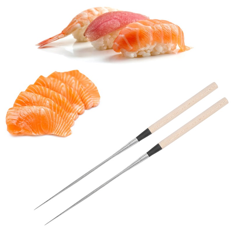 Stainless Steel Chopsticks Japanese Sushi Chopstick with Wood Handle Kitchen