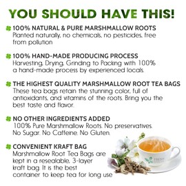 FreshDrinkUS, Premium 55 Marshmallow Root Tea Bags, 100% Natural & Pure from Marshmallow Root, Eco-Conscious Tea Bags, Marshmallow Root Herbal Tea. No Sugar, No Caffeine, No Gluten, Vegan.