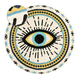 HAOCOO Blue Evil Eye Round Area Rug 3ft,Super Soft Velvet Vintage Non-Slip Boho Rug,Washable Creative Tribal Style Bedroom Rug Floor Carpet for Bathroom Door Mat Living Room Nursery Home Decor