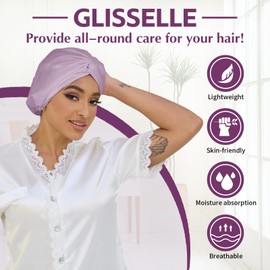 GLISSELLE Adjustable Silk Satin Sleep Bonnet for Curly & Long Hair - Double Layer Hair Wrap Cap for Women Night Turban for Braids (Lavender Color)