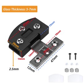 Cokritsm 6PCS Cabinet Glass Door Pivot Hinge Kit Zinc Alloy 90 Degree Hinge with Screws for 5-7mm Thick Glass,Cupboard Display Cabinet Glass Clip Showcase Wine Cabinet Clamp Gate Hinge Black