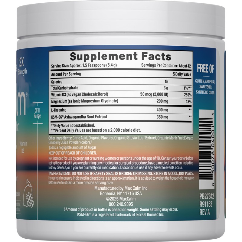 Max Calm Relaxing Drink Mix | Raspberry-Lemonade Flavor | Magnesium