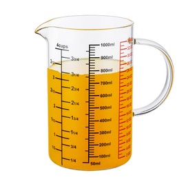 Ackers BORO3.3 Glass Measuring Cup-[Insulated handle | V-Shaped Spout]-Made of High Borosilicate Glass Measuring Cup for Kitchen or Restaurant, Easy to Read, 1000 ML (32 Oz, 4 Cup)
