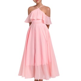 Kids Wedding Dresses for Girls Flower Girl's Dress Formal Party Junior Bridesmaid Ruffle Chiffon A-Line Lace Boho Flowy Birthday Pageant Fancy Communion Pleated Evening Ball Gown Pink 11-12 Years