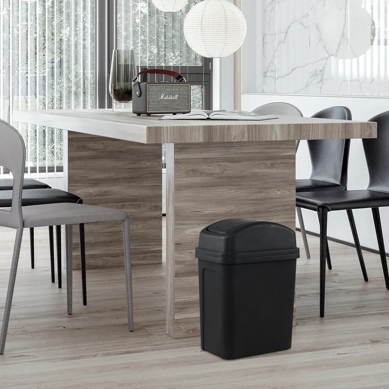 Minekkyes 7 L Plastic Trash Bin with Swing Lid, Black