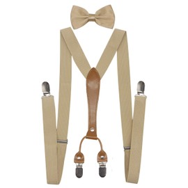 Doloise Men's Suspenders Bowtie Set Elastic Y Shape Style Women's Suspenders Bowtie For Wedding&Formal Events (Khaki)