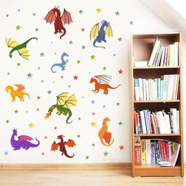 MEFOSS Colorful Flying Magical Dragon Wall Stickers Cartoon Dragon Stars Wall Stickers Peel & Stick Kids Bedroom Palyroom Classroom Baby Nursery Decor Removable