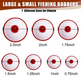 VATEICO Fishing Folats Bulk Hard ABS Bobbers Snap-on Floats Push Button Round Buoy Float Bobbers for Crappie Panfish Walleyes Red and White 0.75"/1"/1.25"/1.5"/1.75"/2" (1.75inch-10pcs)