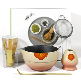 Esoes 5Pcs Matcha Whisk Set Matcha Tea Set with Bamboo Whisk Matcha Tea Set with Bamboo Whisk, Ceramic Bowl, Scoop & Holder Ideal Matcha Gift Set for Beginners and Enthusiasts