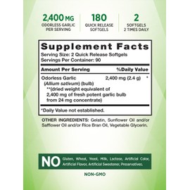 Nature's Truth Odorless Garlic Softgels | 2400mg | 180 Count | Non-GMO & Gluten Free Supplement