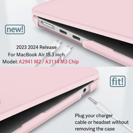 May Chen Compatible with MacBook Air 15 inch Case 2024 2023 New M3 M2 Model A3114 A2941, Protective Cover for Laptop Hard Shell with Keyboard Cover + Screen Protector - Chalk Pink