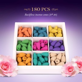 OTOFY Backflow Incense Cones 180 Pcs of 100% Natural Handwork Scents Waterfall Incense Rose Tulip Jasmine Lavender Rose for Backflow Incense Burner Holder Natural | Meditation & Yoga Gift(white Black)