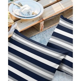 FIDGHNB Outdoor Throw Pillow Covers, Abstract Black Grey White Stripe Waterproof Decorative Pillow Cover Pack of 2, Geometric Horizontal Line Cushion Cover Pillowcase for Sofa Couch Patio Garden