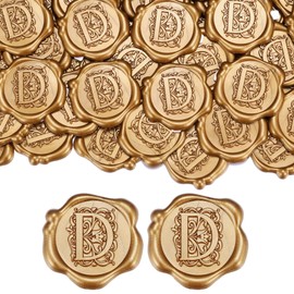 Yoption 50Pcs Letter D Wax Seal Stickers, Antique Gold Regal Initial Envelope Seal Stickers for Wedding Invitation Party Birthday Christmas (D)