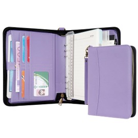 Wason A5 Ring Binder with Zip Portfolio - Faux Leather Notebook Writing Case Padfolio with Removable Refillable Writing Pad for Business Study and Travel Organiser (Purple)