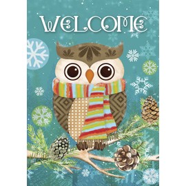 Morigins Cute Owl Christmas Holly Winter Double Sided House Flag 28x40