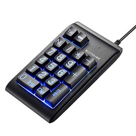 USB Number Pad, SurnQiee Large Print Wired Numeric Keypad with 3 Colors LED Backlit, Portable Mini 10 Key Num Pad for Laptop Desktop Computer PC, Full Size 19 Key - Black