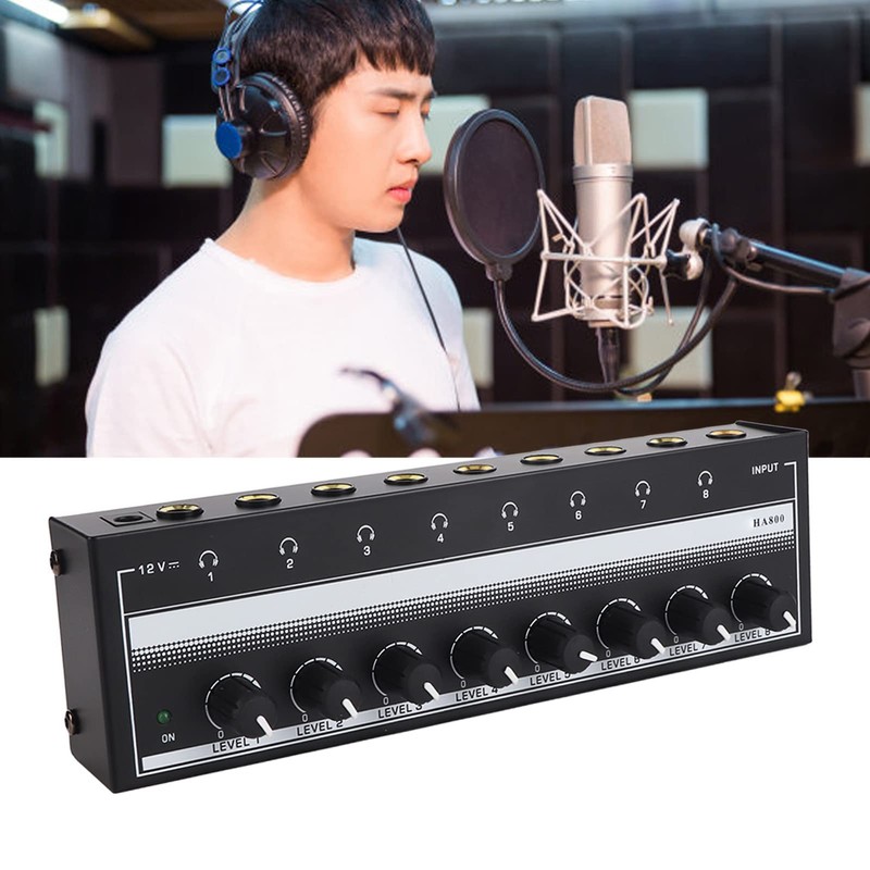8 Channel Headphone Amplifier, Portable Metal Stereo Audio Amplifier with