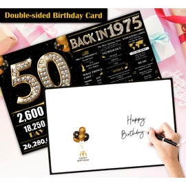 Jumbo 50th Birthday Card for Women Men, Happy 50th Birthday Party Decorations for Her Him, Black Gold 50 Year Old Birthday Card, Double-Sided with Two Stickers