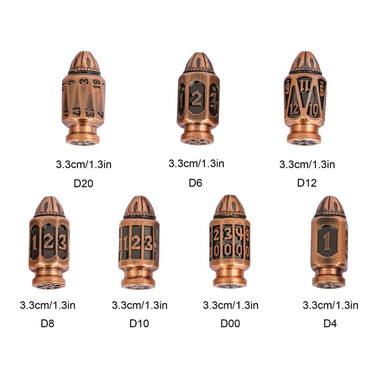 Cusdie 7-Die Bullet-Shaped Metal Dice Set DND Dice Set in