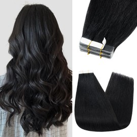 Tape in Hair Extension Real Human Hair 10pcs 100% Remy Straight Skin Weft Hair Extension (12inch 10Pcs #01 Jet Black)
