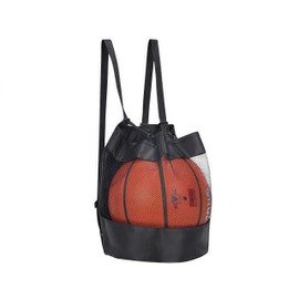Zhenghebuy Unisex Drawstring Backpack,Basketball Carrying Bag,Single Ball Mesh Bag,Portable Gym Bag, Durable Oxford Sports Bag(Black)