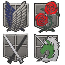 Pack of 4 Compatible with Attack on Titan Japanese Comic Sign Patch with Hook Loop Supports for Clothing Jackets Jeans Backpack Vest Uniforms Travel Adventure Moto Biker Patch Collection