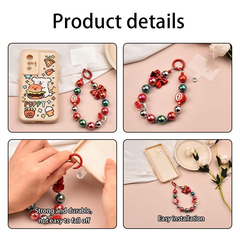 Christmas Phone Wristlet Lanyard Strap Keychain Bracelet Beaded Mobile Phone