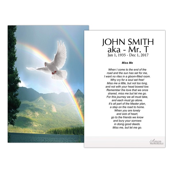 Funeral Memorial Prayer Cards (50 Cards) FPC1226EN Dove Over Rainbow (Custom Printed - Select Desired Prayer)